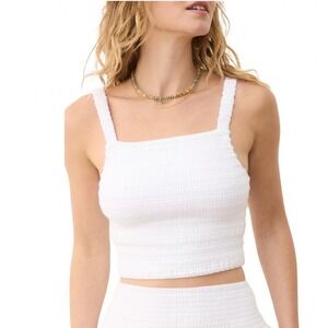 Marine Layer Lila Smocked Tank Top White Square Neck Cropped Cotton Size Large